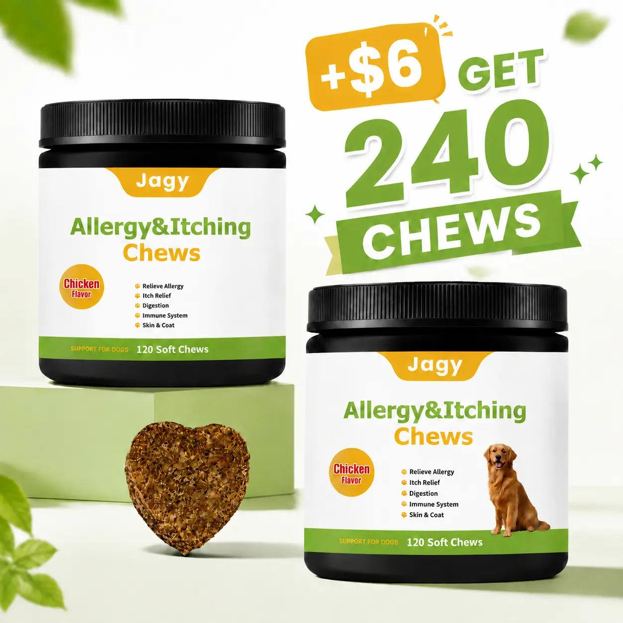 Jagy Omega-3 Allergy Relief Chews for Dogs - 120 Naturalsoft Chews Fish Oil Treats for Itchy Skin, Hot Spots & Shedding Advanced Skin & Coat Vitamins with Soothingsupport for Healthy Pet Skin & Coat,Back to School