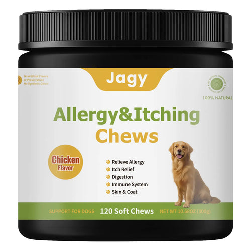 Jagy Omega-3 Allergy Relief Chews for Dogs - 120 Naturalsoft Chews Fish Oil Treats for Itchy Skin, Hot Spots & Shedding Advanced Skin & Coat Vitamins with Soothingsupport for Healthy Pet Skin & Coat,Back to School