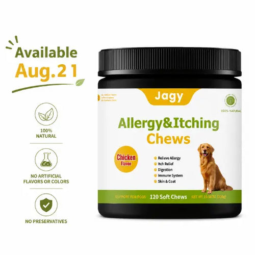 Jagy Omega-3 Allergy Relief Chews for Dogs - 120 Naturalsoft Chews Fish Oil Treats for Itchy Skin, Hot Spots & Shedding Advanced Skin & Coat Vitamins with Soothingsupport for Healthy Pet Skin & Coat,Back to School