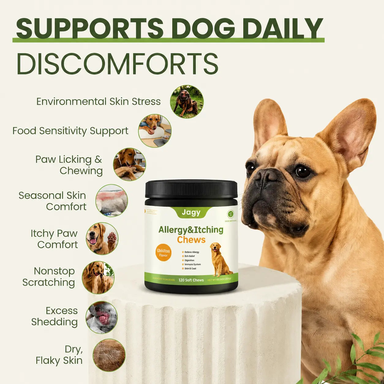 Jagy Omega-3 Allergy Relief Chews for Dogs - 120 Naturalsoft Chews Fish Oil Treats for Itchy Skin, Hot Spots & Shedding Advanced Skin & Coat Vitamins with Soothingsupport for Healthy Pet Skin & Coat,Back to School