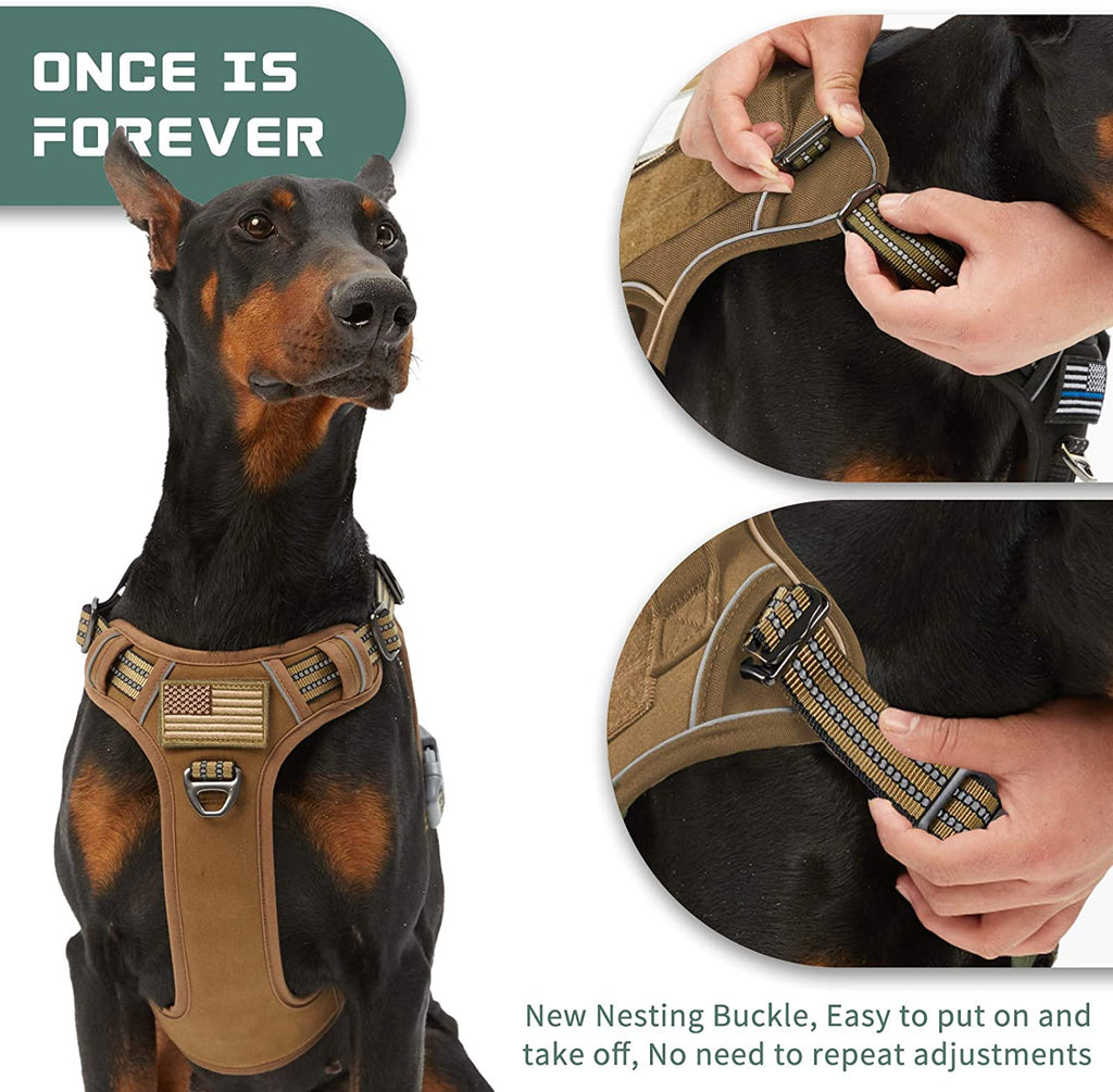 Tactical Dog Harness for Large Dogs No Pull, Famous TIK Tok No Pull, Fit Smart Reflective Pet Walking Harness for Training, Adjustable Dog Vest Harness with Handle Brown L
