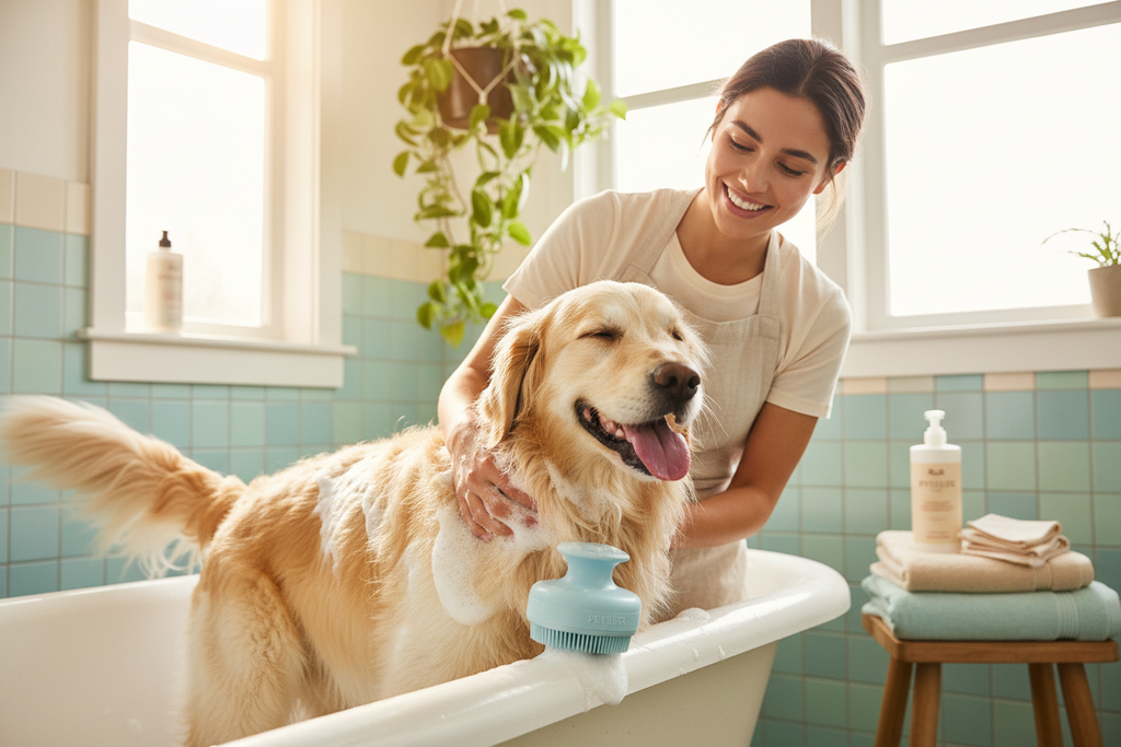 2026 New Universal 2-In-1 Pet Bath & Grooming Deshedding Brush with Built-In Soap Dispenser, 8In×3In×4In Gentle Massage Aid for Dogs & Cats, Enhances Beauty/Hair Care, Saves Dry Shampoo, Bathing